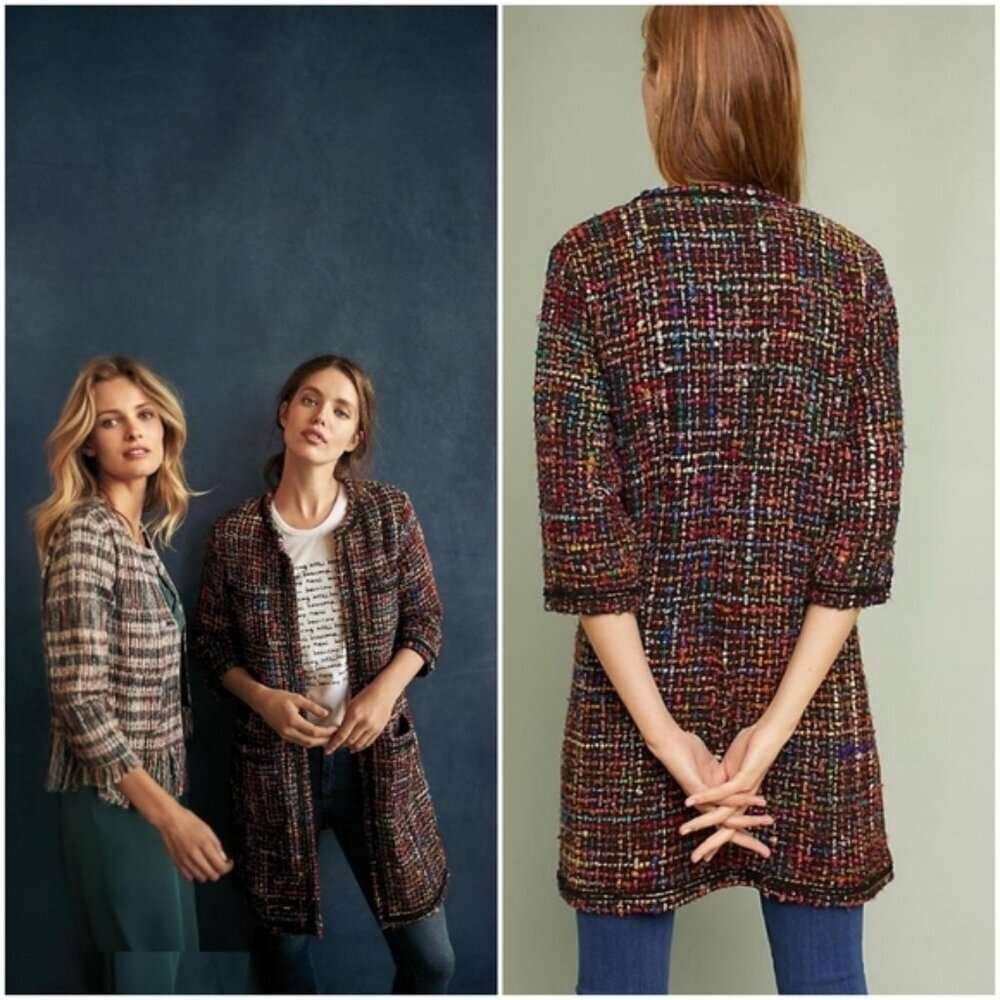 Anthropologie Twa Berwyn Tweed Coat Cardigan Multicolor NWT XS - Picture 4 of 16
